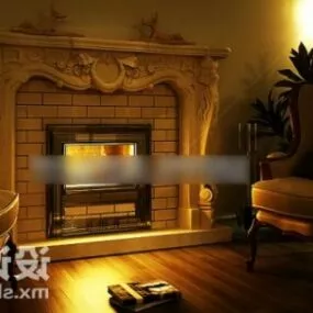 European Fireplace With Sofa Set 3d model