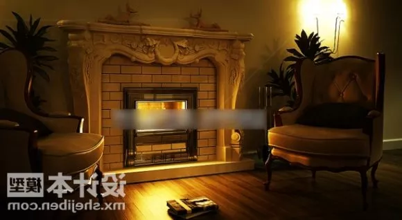 European Fireplace With Sofa Set 3d model European Fireplace With Sofa Set 3d model