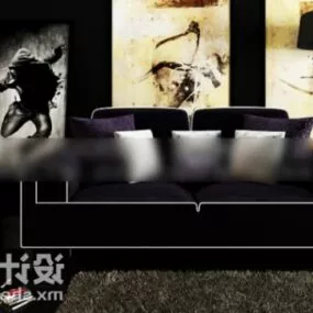 Modern Velvet Sofa Purple Color 3d model