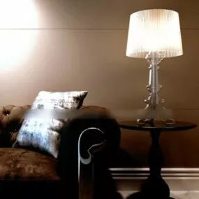 Classic Leather Sofa With Floor Lamp 3d model
