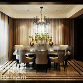European Dinning Armchair With Table 3d model