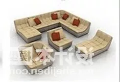 Modern Beige Leather Sofa Armchair Set 3d model