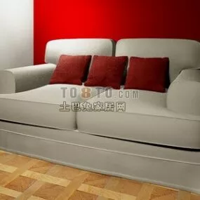 Fabric Sofa With Red Cushion 3d model