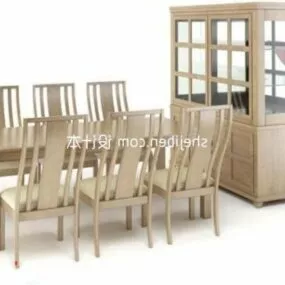 Solid Wood Dining Table And Chair Cabinet 3d model