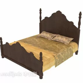 Solid Wood Carving Bed 3d model