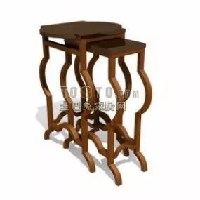 Solid Wood Table And Chair 3d model