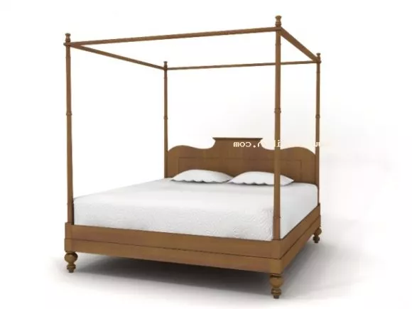 Double Bed With Blanket Strip Pattern 3d model
