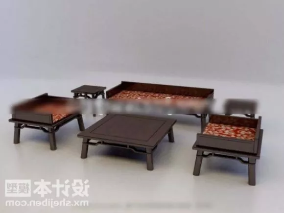 Living Room Sofa With Red Couch And Square Table 3d model