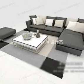 Simple Grey Sofa Coffee Table Set 3d model