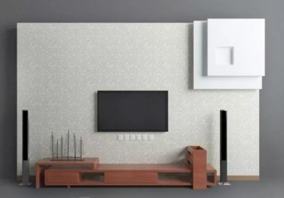 Tv Wall With Red Wood Cabinet 3d model Tv Wall With Red Wood Cabinet 3d model