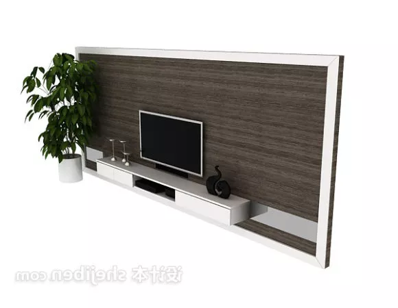 Tv Wall Mdf With Potted Plant 3d model Tv Wall Mdf With Potted Plant 3d model