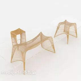 Table Chair Wooden Frame 3d model