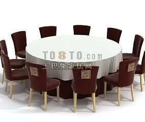Large Dining Round Table And Chairs 3d model