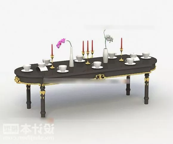 Tea Table Furniture With Tableware 3d model Tea Table Furniture With Tableware 3d model