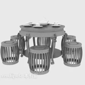 Wood Tea Table And Chair 3d model