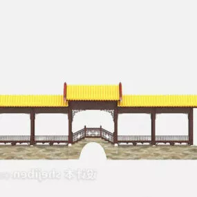 Ancient Bridge Building With Roof 3d model