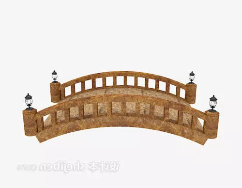Curved Wood Bridge 3d model