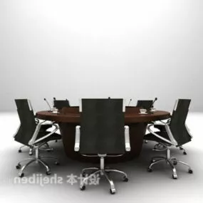 Circular Conference Table With Wheel Chairs 3d model