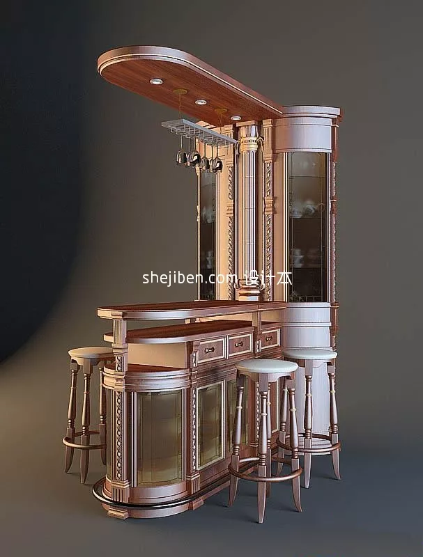 Curved Reception Table Furniture 3d model