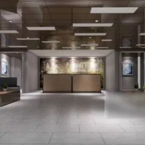 Modern Office Front Desk Interior Scene 3d model