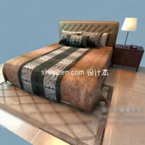 Double Bed Brown Color 3d model