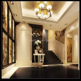Hotel Lobby Space Interior Scene 3d model