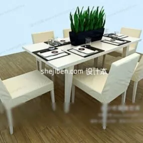 White Painted Restaurant With Chairs 3d model
