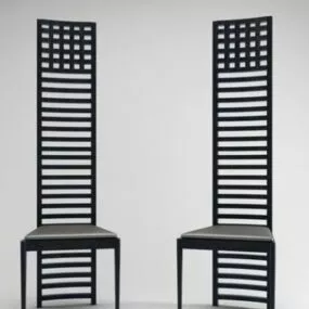 Wood High Back Chair V1 3d model