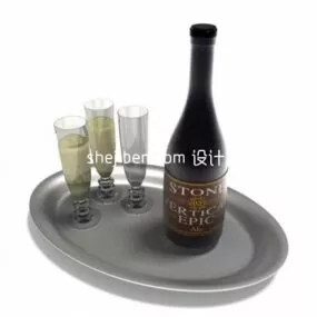 Tray With Wine Glass And Glass 3d model
