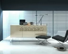 Modern Work Table With Equipment In Room 3d model