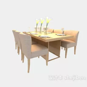 White Dining Table Chairs 3d model