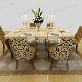 Dining Table Chair Set Warm Color 3d model
