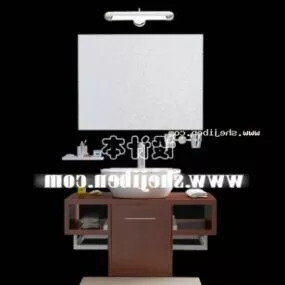 Washbasin With Square Mirror And Lamp 3d model
