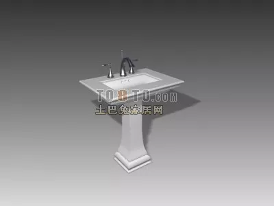 Modern Washbasin With Rectangular Mirror 3d model