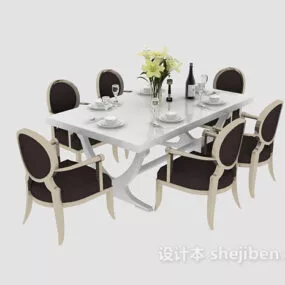 European Table And Chair White Style 3d model