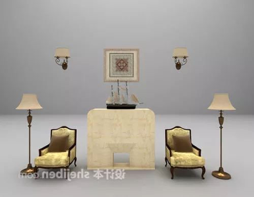 Stone Fireplace With Chairs Set 3d model Stone Fireplace With Chairs Set 3d model