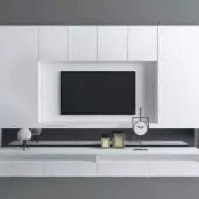 White Modern Living Room Tv Wall 3d model