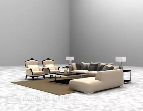 White Leather Classic Sofa Combination 3d model White Leather Classic Sofa Combination 3d model