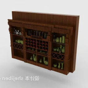 Wall Wine Cabinet Wood Furniture 3d model