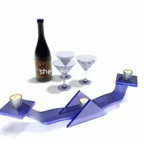 Wine Glass Bottle With Candlestick Decoration 3d model