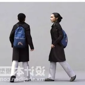 Woman Walking With Long Jacket 3d model