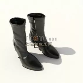Women Boots Black Leather Material 3d model