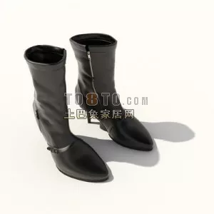 Women Boots Black Leather Material 3d model Women Boots Black Leather Material 3d model
