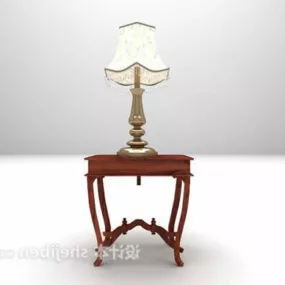 Wood Bedside Table With Lamp 3d model