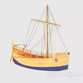 Traditional Wood Boat 3d model