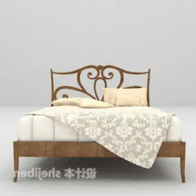 Antique Wood Double Bed 3d model