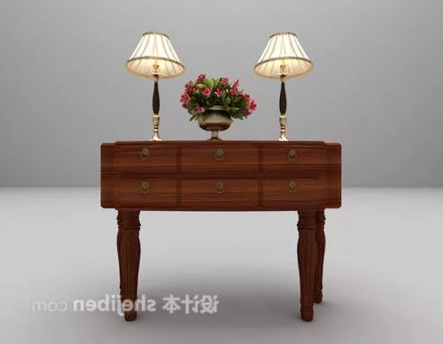 Leaf Flower Pot Wooden Base 3d model