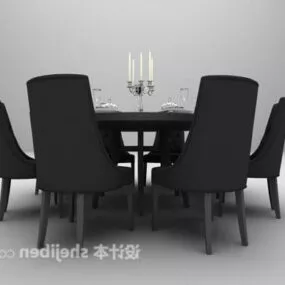 Dark Wood Round Dinning Table 3d model