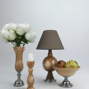 Wood Table Lamp With Vase Decorative 3d model