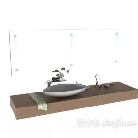 Wood Washbasin Modern Style 3d model